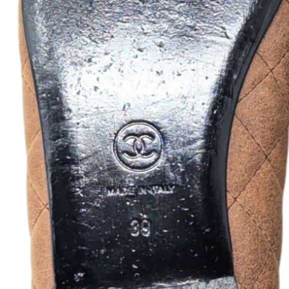Chanel Interlocking CC Leather Tan Brown Quilted Bow Cap Toe Ballet Flat Size 39 - Picture 11 of 11